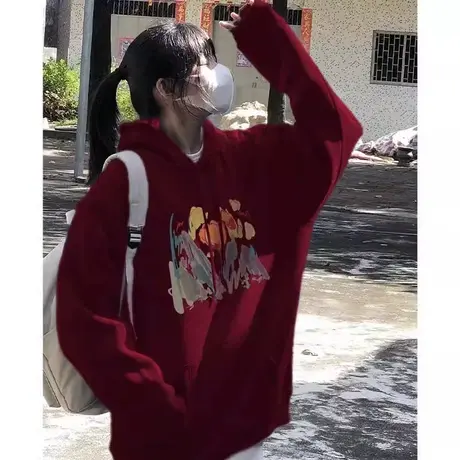 秋冬季设计感卫衣女款连帽2023新款爆款韩版慵懒风宽松加绒外套潮商品大图