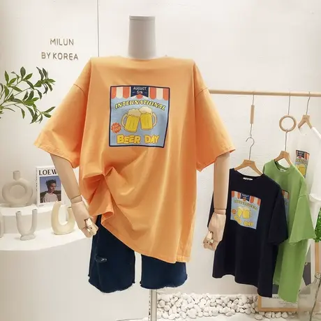 ins港风清爽宽松T恤2022夏季新款韩国东大门原宿风短袖大码显瘦潮图片