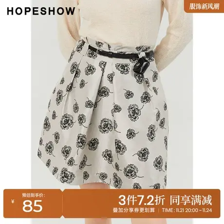 红袖outlets玫瑰字母a字短裙hopeshow2022冬季款设计感显瘦半身裙图片