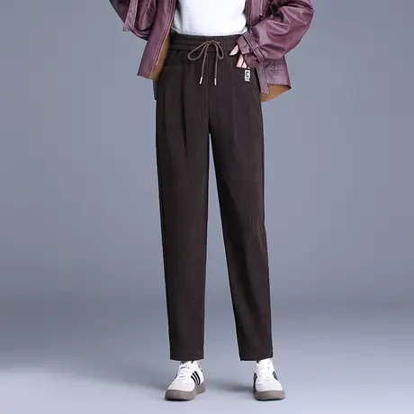 休闲裤女2023秋冬新款雪尼尔条绒哈伦裤松紧高腰大码显瘦萝卜裤子商品大图