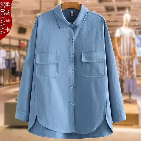 加肥加肥中年妈妈秋装外套2022新款宽松遮肚时尚百搭休闲长袖衬衫商品大图