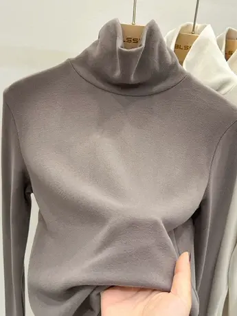 德绒高领打底衫女秋冬内搭加绒加厚保暖长袖上衣纯色磨毛t恤女潮图片