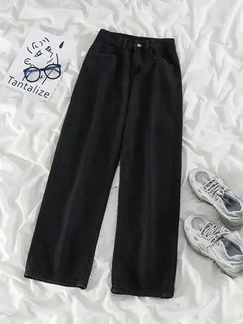 清仓捡漏小众高腰显瘦直筒裤女春秋复古宽松垂感阔腿牛仔裤韩版商品大图