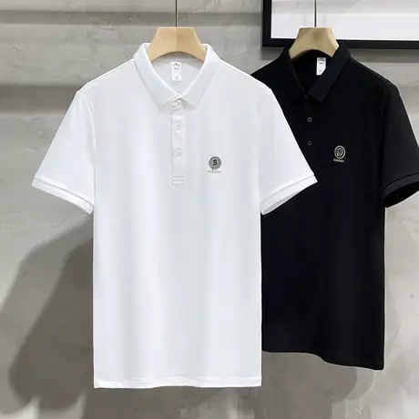 欧货高端夏季polo衫男短袖刺绣上衣男士百搭白色翻领修身潮流t恤商品大图