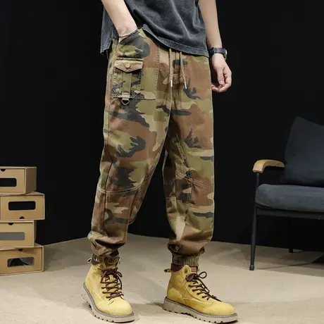 美式复古迷彩工装裤男士春秋宽松束脚潮牌大码2024新款工装裤子男商品大图