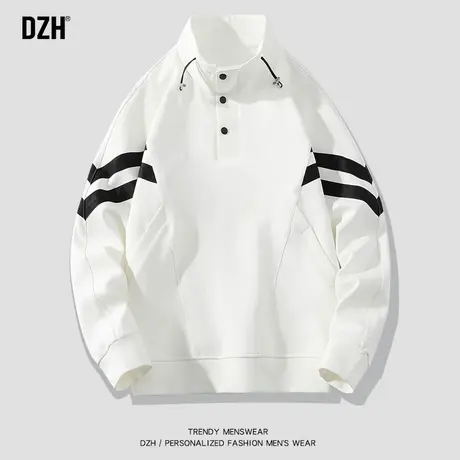 男士白色polo卫衣男春秋款潮牌男装2024新款长袖上衣立领外套美式商品大图