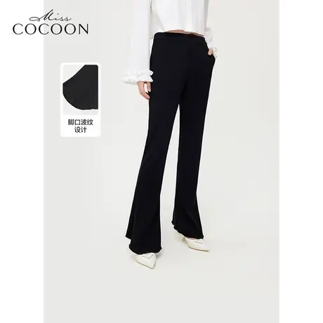【秋上新】missCOCOON黑色喇叭马蹄裤2023秋新款女中腰百搭休闲裤商品大图