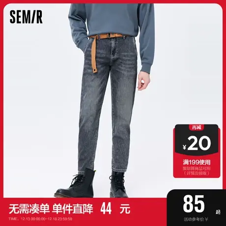 森马牛仔裤男秋季时尚复古百搭裤子腰带设计日常合体小脚牛仔长裤图片