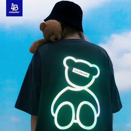 Lilbetter小熊t恤明星同款2024新款反光短袖宽松情侣半袖夏季上衣商品大图