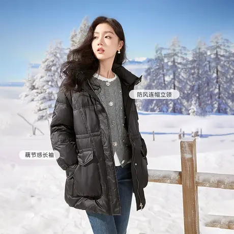 【新年搭配专场】香影香芋紫连帽羽绒服女2023冬季新款90白鸭绒商品大图