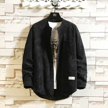 日系灯芯绒长袖衬衫男潮宽松休闲复古潮流秋季立领男士衬衣外套商品大图