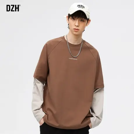 男生假两件长袖t恤男潮牌内搭打底衫2024年春季男装宽松拼接上衣商品大图