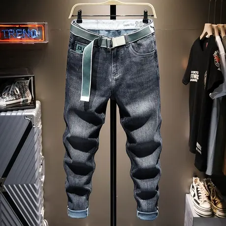 2021新款夏季薄款时尚潮牌牛仔裤男直筒宽松百搭九分裤男韩版潮流商品大图