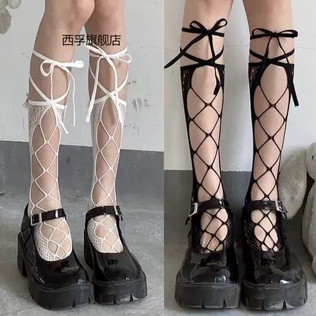 JK绑带长袜 绑带小腿袜交叉洛丽塔女士长筒夏季绑带长袜镂空JK袜商品大图