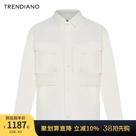 TRENDIANO纸感风衣料长袖衬衫2024年春季新款多袋设计开衫上衣男商品大图