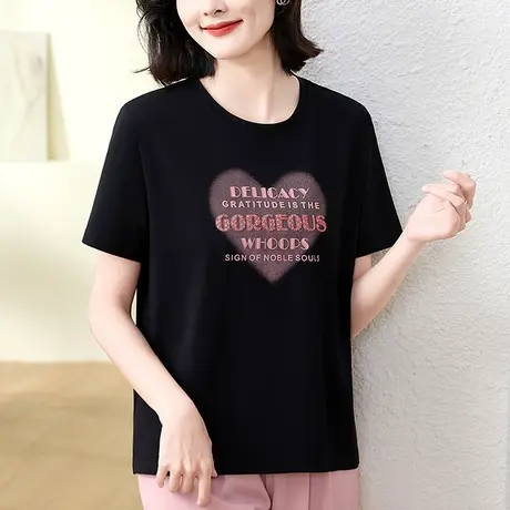 重工刺绣品牌纯棉t恤女2024年新款时尚大码夏装衬衫宽松短袖体恤商品大图