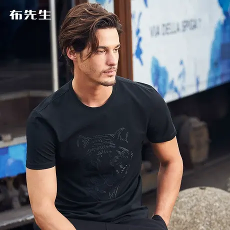 MrBu布先生立体潮流虎头绣花短袖T恤丝光棉夏装男士圆领T AT10204图片