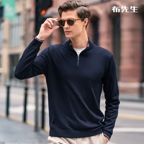 MrBu布先生半高领拉链羊毛T男 秋冬新品时尚撞色套头衫 BT11696商品大图