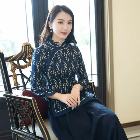 筠雅唐装中国风女装旗袍式上衣复古长袖文艺禅意茶服盘扣中式女装商品大图