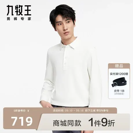 [商场同款]九牧王男装JT1C40117长袖T恤23秋冬新舒适POLO上衣SN图片