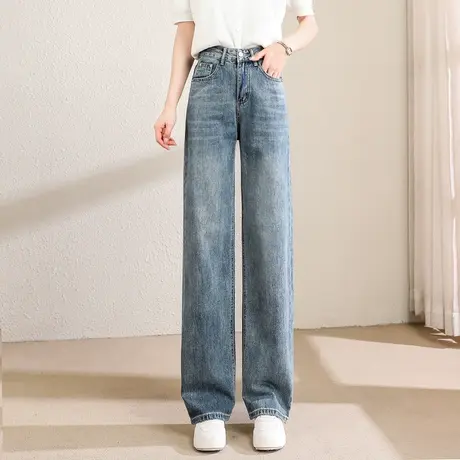 时尚气质阔腿牛仔裤2023年夏季新款女士简约宽松显瘦通勤裤子商品大图