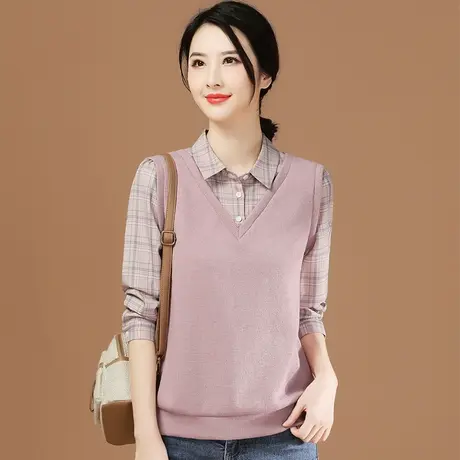 韩潮袭人宽松假两件衬衣领卫衣女2023秋季新款衬衫设计感小众T恤图片