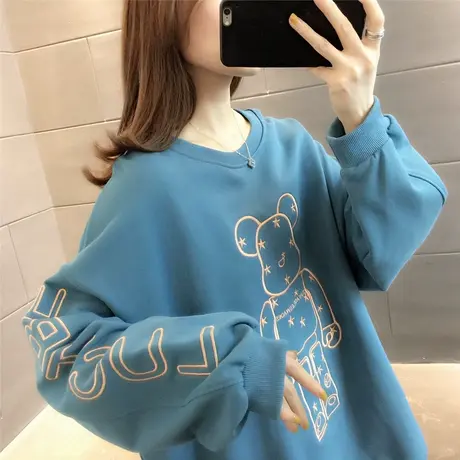 2023年春秋款韩版慵懒风休闲五角星小熊圆领bf卫衣ins大码潮图片