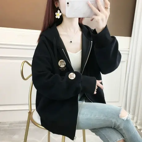 开衫卫衣女外套春秋款拉链连帽2023新款早秋季时尚百搭宽松外套女图片