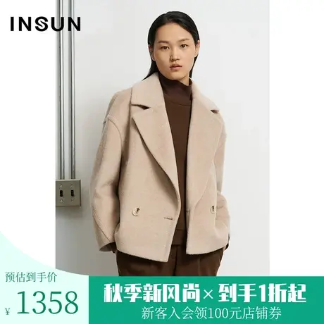 恩裳商场同款冬季大翻领时尚经典双排扣设计羊毛毛呢外套商品大图