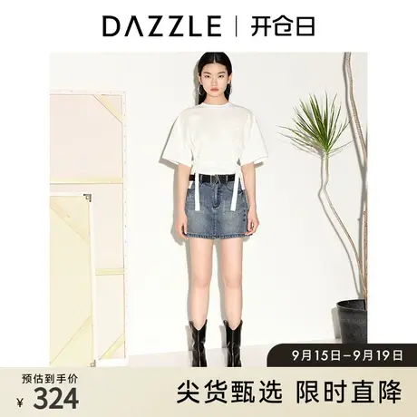 DAZZLE地素奥莱 春夏蝴蝶胶印短款小众系带设计感短袖T恤女商品大图
