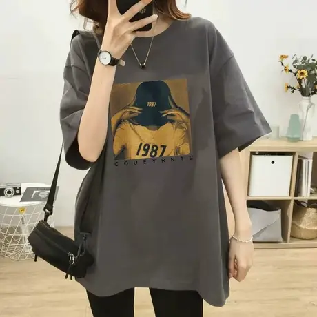 2023年夏季新款爆款宽松中长款短袖t恤女纯棉欧货大版圆领ins上衣图片