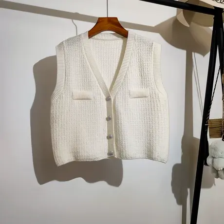 小香风针织马甲开衫女秋冬新款宽松v领叠穿无袖坎肩毛衣背心外套商品大图