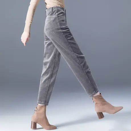 灰色加绒灯芯绒裤女秋冬2023新款冬季加厚妈妈裤子九分条绒哈伦裤商品大图