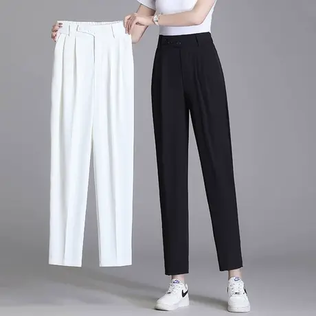 白色裤子女夏季薄款小个子直筒西装裤2023年直筒高腰九分烟管裤子图片
