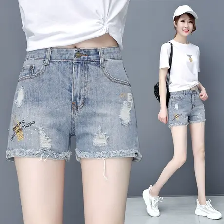 破洞牛仔短裤女夏薄款2023年新款高腰显瘦卷边毛边网红热裤潮ins图片