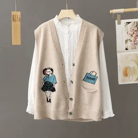 无袖毛衣马甲背心女2023新款宽松V领秋冬外穿针织开衫马夹外套女图片