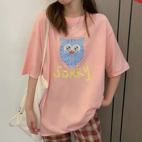 美式复古短袖t恤女夏季薄款宽松韩版ins半袖设计感小众纯棉上衣服商品大图