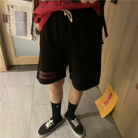 裤子女ins潮字母夏季2023韩版新款宽松运动休闲百搭纯棉五分短裤商品大图