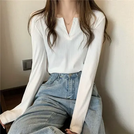 ins超火白色打底衫女春秋内搭修身显瘦长袖t恤外穿秋衣短款上衣潮商品大图