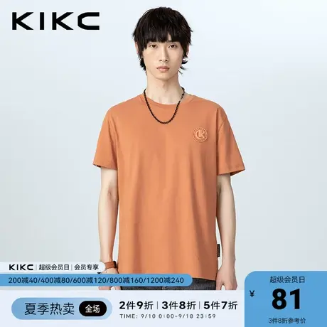 kikct恤 男2023春夏新款商场同款字母章标宽松休闲亮色圆领短袖图片