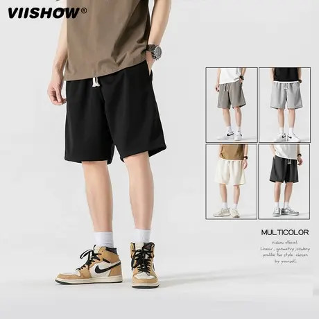 VIISHOW夏季短裤男士潮流五分裤纯色日系运动裤情侣休闲裤子男装商品大图