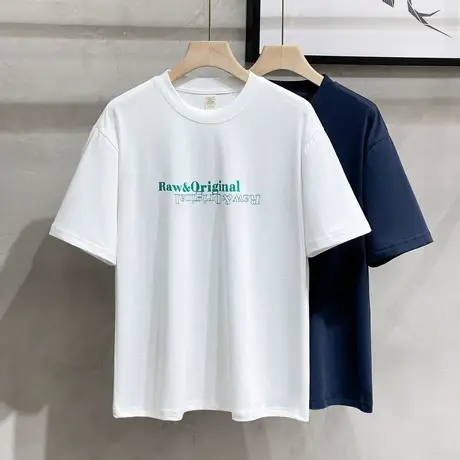 男士t恤短袖夏季男款重磅冰丝纯棉美式复古潮牌潮流男生半袖上衣商品大图