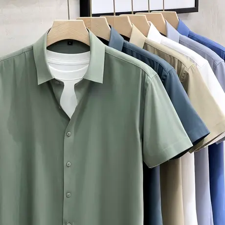 轻奢短袖衬衫男高级感潮流修身上衣免烫男士衬衣商务正装夏季薄款商品大图