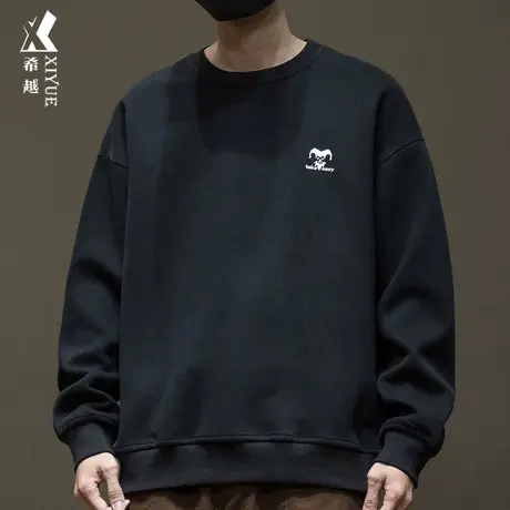 希越美式小丑刺绣380g重磅卫衣男秋季宽松大码套头圆领内搭打底衫商品大图