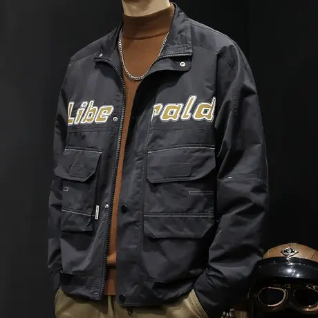 美式冲锋衣外套男潮牌大码男士工装夹克翻领春秋2023新款上衣秋季图片