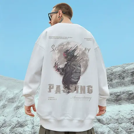 oversize港风圆领nasa宇航员卫衣男潮牌ins大码男装秋冬加绒加厚商品大图