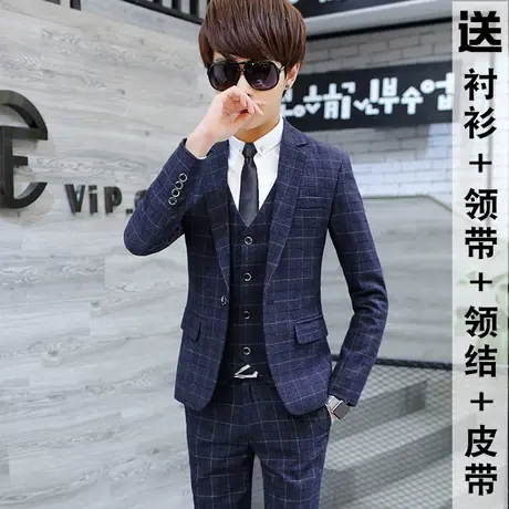 西服套装男士三件套青年韩版帅气西装修身伴郎团新郎结婚礼服英伦图片