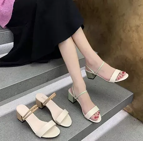 中跟凉拖女仙女风2023新款夏季百搭ins粗跟高跟一字带网红罗马鞋商品大图