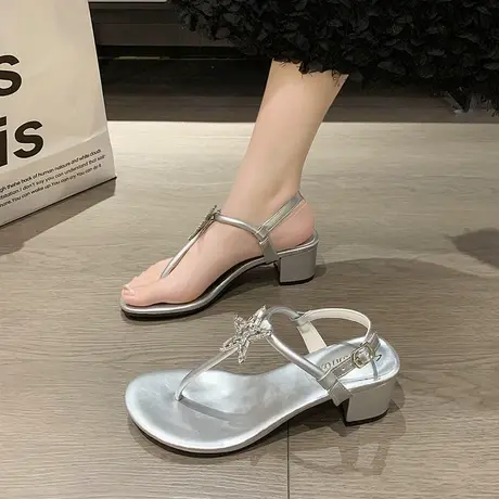 坡跟凉鞋女2023夏季新款海边风沙滩度假小众鞋夹趾一字扣带高跟鞋图片