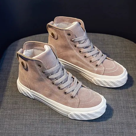 2023秋冬新款二棉鞋女鞋高帮加绒保暖猪八革运动休闲板鞋女高帮鞋商品大图